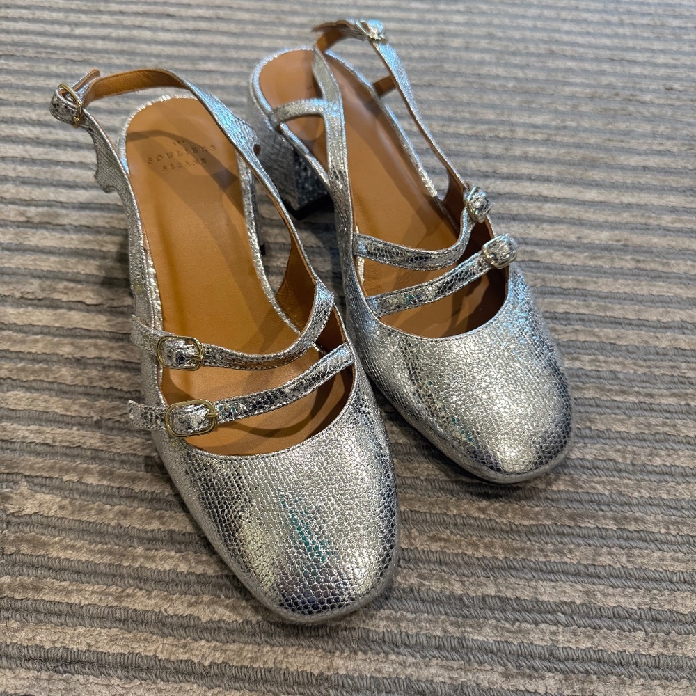 Sezane Paula Babies Silver Heels - Size 8